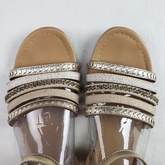 Jack Rogers Hannah Strappy Sandal Womens 9 Gold Leather Ankle Strap Open Toe - Picture 10 of 15